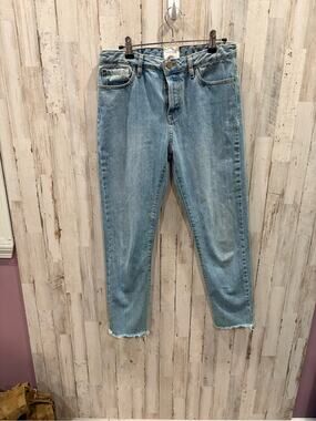 Sézane *FLAWED Light Blue Straight-Leg Jeans Raw Hem Cotton Women’s 28 Ankle